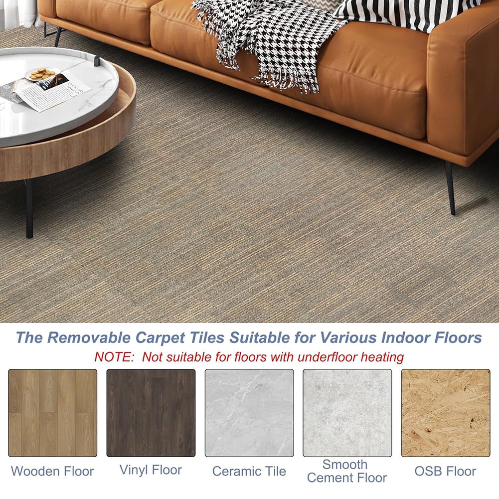Petgrow Commercial Carpet Tiles, 24" x 24" Squares, 18 Tiles,Non-Slip Soft Floor Carpet for Office, Bedroom, Living Room, Kitchen (1Box, Beige)