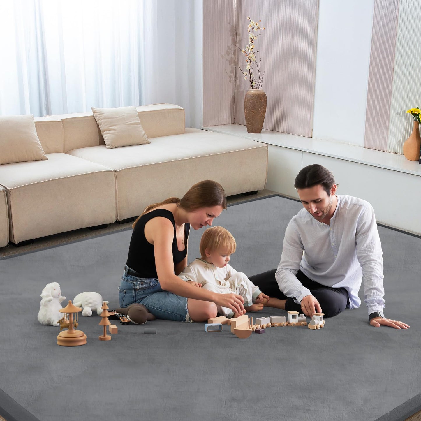 ILPEOD Baby Play Mat for Floor Nursery Rug Muscle Mat Area Rug Playroom Rug 59"x79" Playpen Mat Elastic Foam 1.3" Thick Crawling Mat for Babies,Toddlers, Infants, Kids,Grey