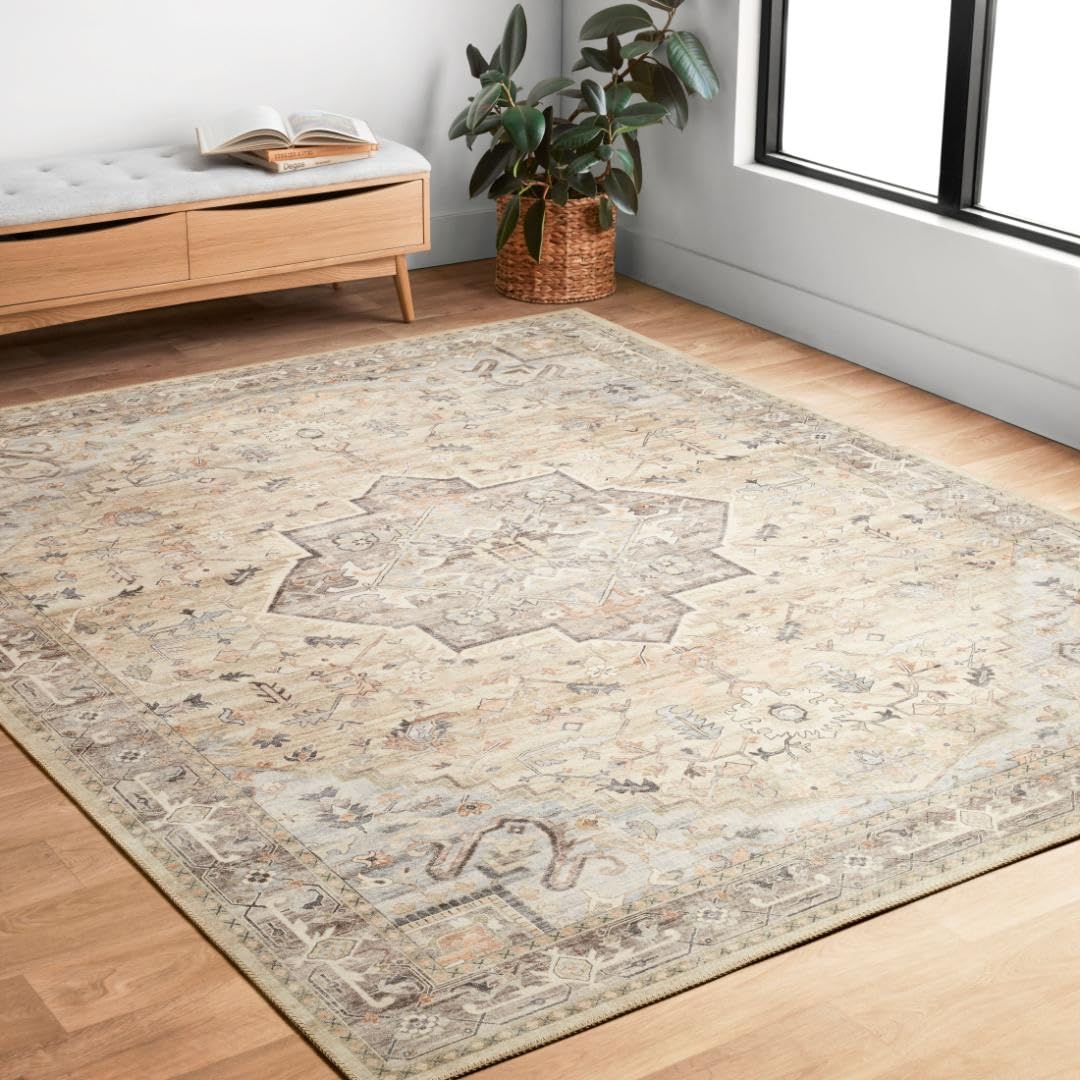 Loloi Hathaway Collection HTH-07 Multi/Ivory 9'-0" x 12'-0", .25" Thick, Area Rug, Soft, Durable, Printed, Modern, Low Pile, Non-Shedding, Easy Clean, Living Room Rug