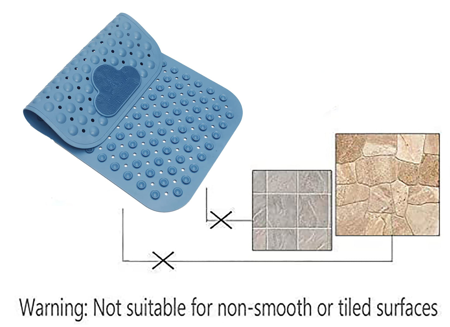 Mantto Bath Tub Mat Shower Mat Non Slip Bathtub Mats with Suction Cups Bath Mat for Tub Bathroom Mats 28" X 16" Machine Washable (Blue)