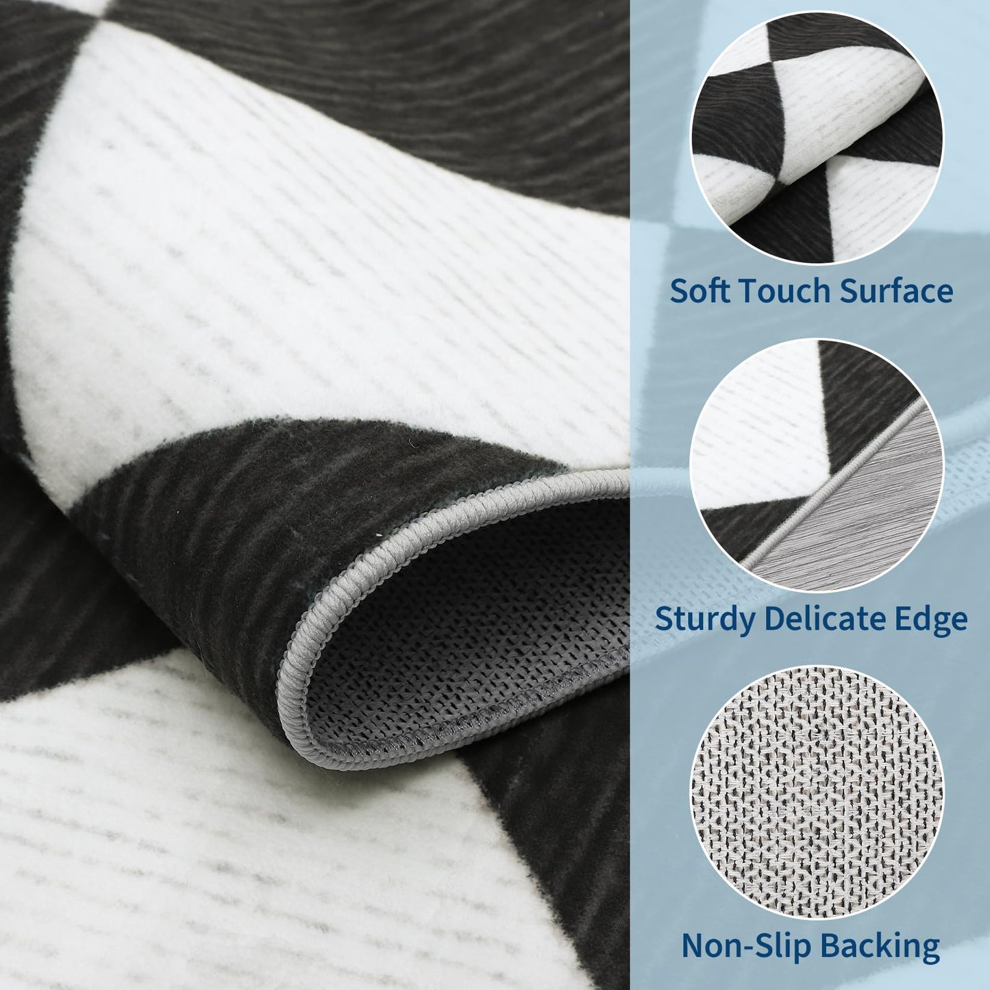 GarveeHome 5x7 Modern Checkered Area Rug, Black and White Washable Rugs for Living Room Bedroom, Soft Low Pile Non Slip Diamond Floor Mat Plaid Print Throw Rug Indoor Carpet Dining Room Playroom