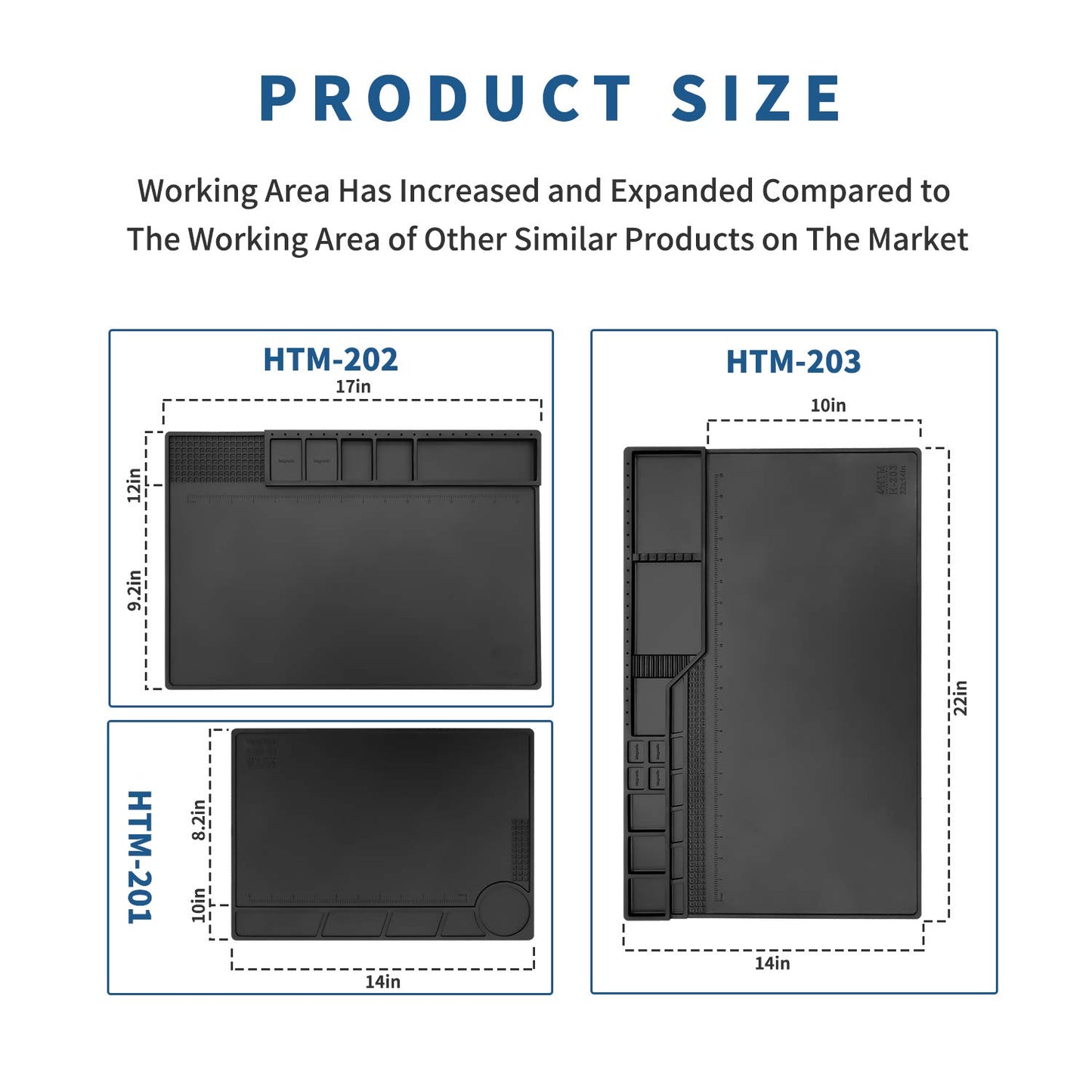 HengTianMei-203 Black Magnetic Repair Work Mat Heat Resistant Large Silicone Soldering Mat Expand Work Area for Soldering, Electronics, Computer Repair Etc 22" * 14"