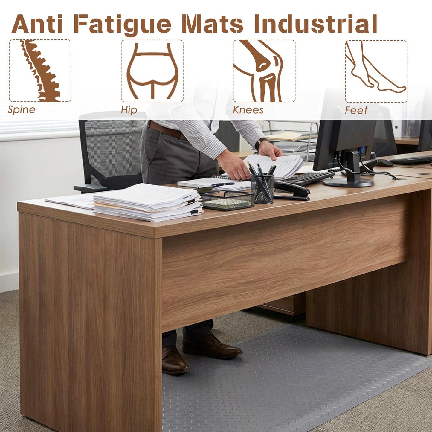 tonchean 3' x 7' Anti Fatigue Mats Industrial Extra Thick 15/16" Ergonomic Standing Floor Pad, Reducing Pressure, Work Mats for Machinist Workshop Garage - Grey