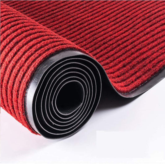 MYOYAY 3x10ft Brush Step Entrance Mat Heavy Duty, Commercial Grade Door Floor Mats Tough Entry Collection Slip Skid Entrance Mat with Rubber Backing Indoor Outdoor Rug Dark Red