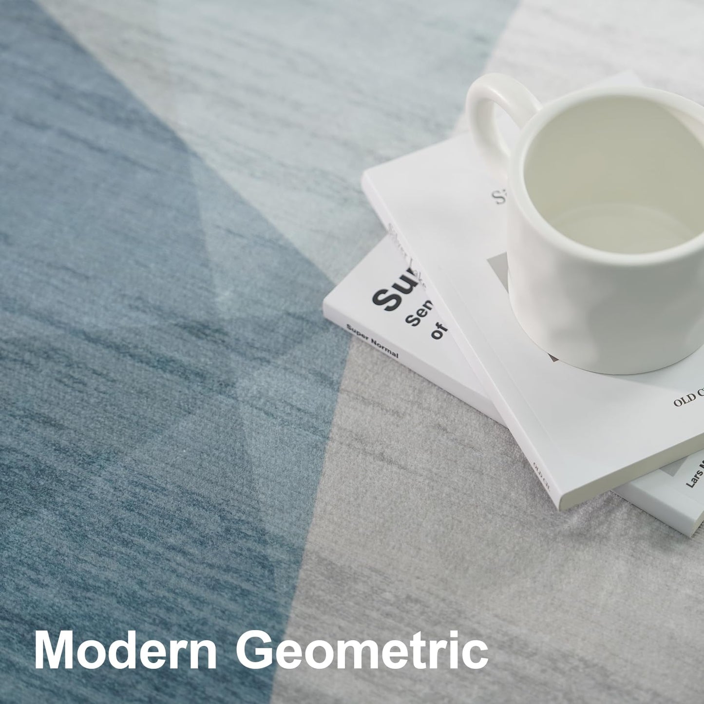 Puino Washable Modern Area Rug: Large 8x10 Geometric Area Rugs for Living Room & Bedroom with Non-Slip Backing Modern Geometric Carpet for Living Room Blue Grey 8'x10'.