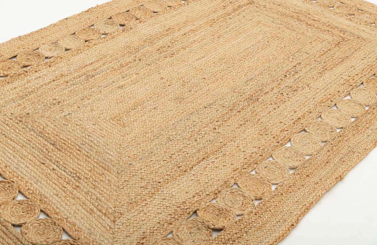 VAYAN Handwoven Natural Jute Rectangular Rug | Rustic Vintage Braided Rug | Nature Friendly Floor Mat for Living Room, Bedroom, Kitchen, Farmhouse, Patio, Hallway Carpet (Beige, 2'x3' Feet)