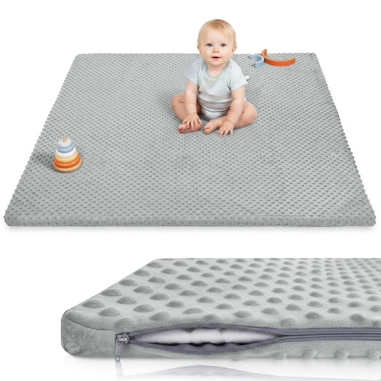 Baby Floor Play Mat for Playpen, Extra Thick 50x50 Inches Padded Mat with Ultra Soft 3D Minky Dot & Removable Washable Cover, Non-Slip & Safe for Crawling,Tummy Time,Infant/Toddler (Grey)