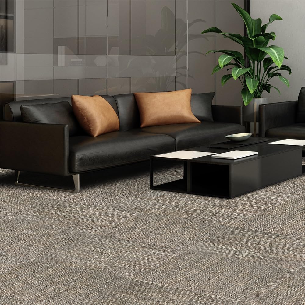 Petgrow Commercial Carpet Tiles, 24" x 24" Squares, 18 Tiles,Non-Slip Soft Floor Carpet for Office, Bedroom, Living Room, Kitchen (1Box, Beige)