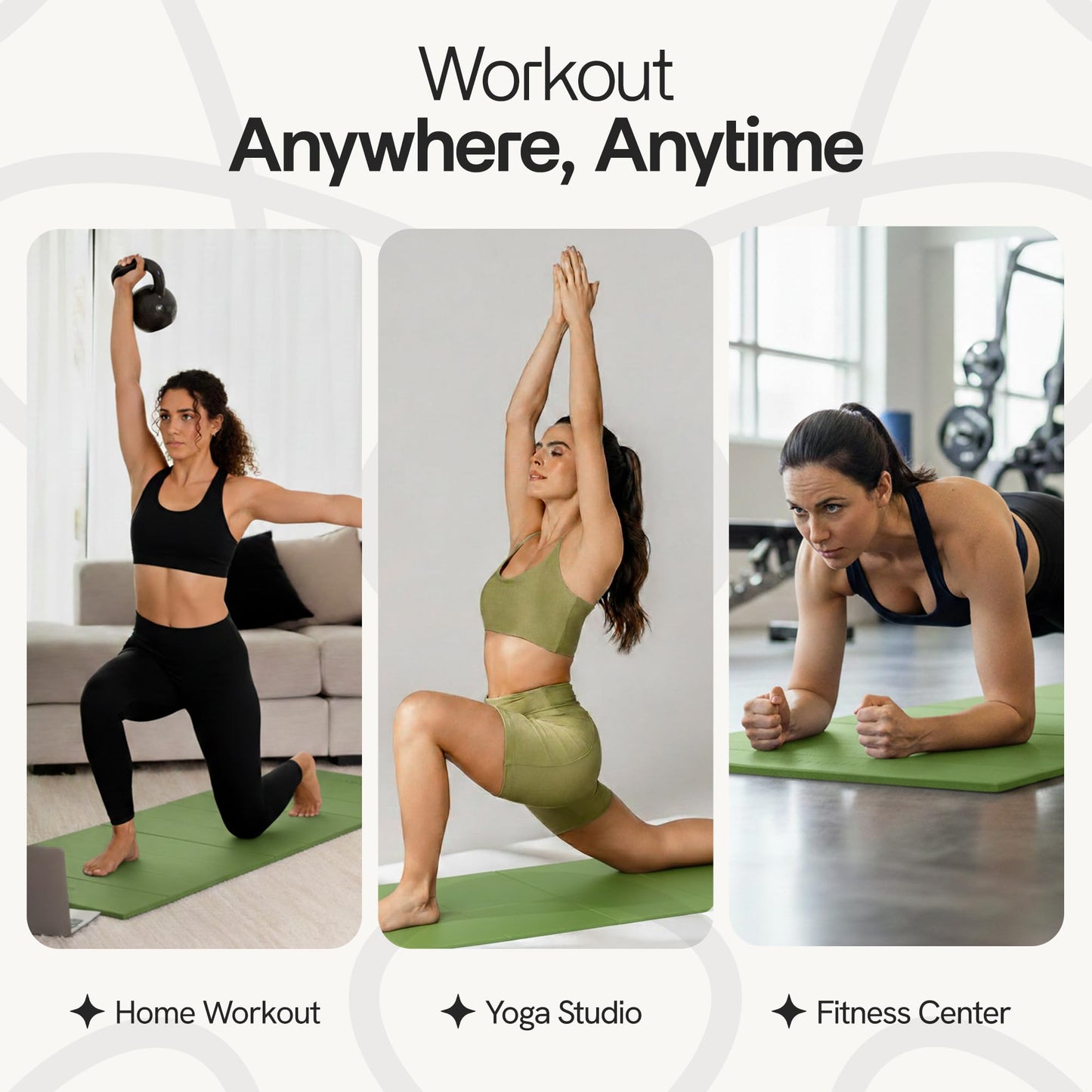Folding Yoga Mat, TPE Folding Yoga Mat, Foldable Exercise Mat for Yoga, Pilates, Floor Workouts, Compact Design, Travel Friendly, Ideal for Home & Gym, Knee pad, Kneeling pad, No Roll Mat (Green)
