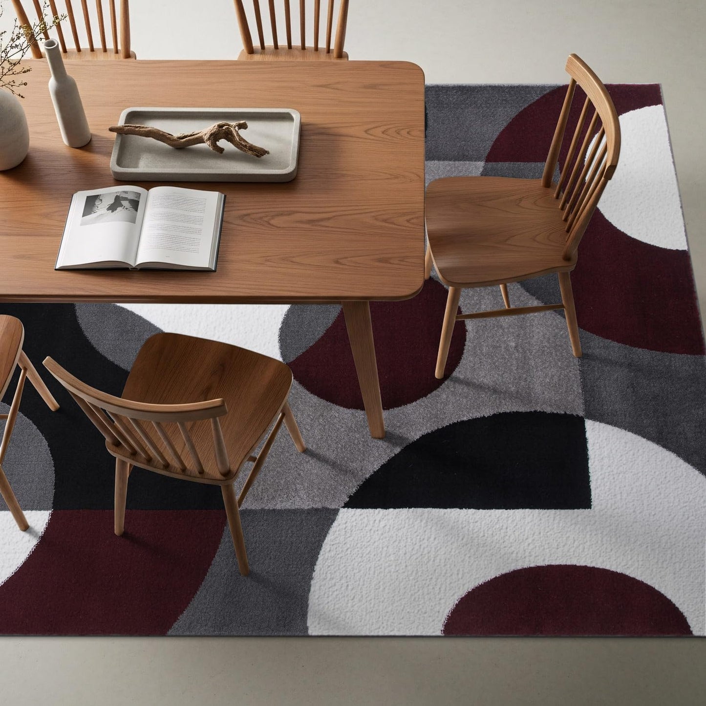 Rugshop Burgundy Geometric Area Rug, Contemporary Circle Design, Non-Shedding, Easy-Care Style for Living Room, Bedroom and Home Office, 5'3" x 7'3"