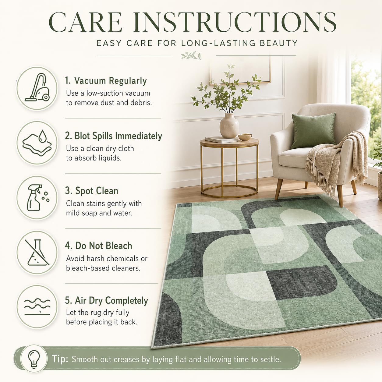 8X10 Area Rugs Modern Abstract Non Slip Washable Large Carpet for Living Room Bedroom, Green Rug 8X10 Geometric Pattern for Kids Nursery Thin 8 by 10 Indoor Home Decor Pet & Child Friendly