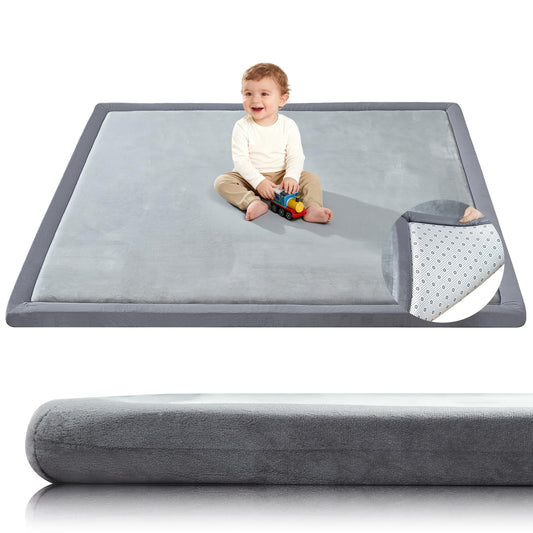 Baby Play Mat for Floor,1.3" Thick 47x47 Play Mat for Playpen,Tummy Time Foam Mats,Plush Soft Padded Playmate for Babies 6-12 Months Crawling,Non-Slip Nursery Rug for Toddler Kids Playroom(Grey)