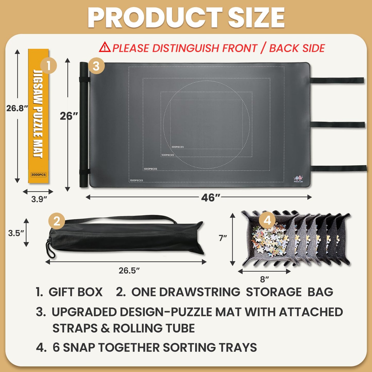 Premium All-in-One Puzzle Mat Roll Up - 46" x 26" Puzzle Mat Holds Up to 1500 Pieces with Non-Slip Rubber Bottom & Smooth Top + 6 Puzzle Sorting Trays & Beautiful Gift Packaging