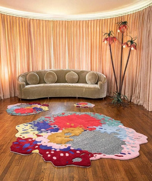 RugRestore Innovations Irregular Shaped Handmade Wool Rug Modern Colourful Premium Area Rug Perfect for Home Decor (Multicolour Z, 6 X 6 Round)