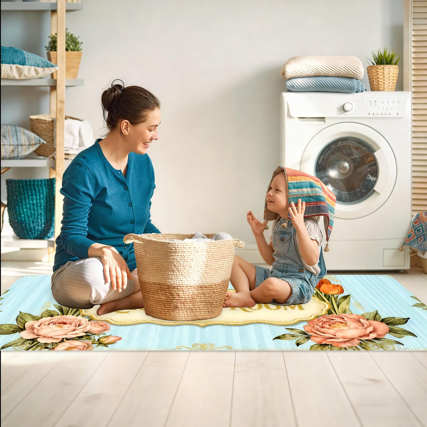 LEIWEIHOPE Runner Rug 20x47 inch, Non-Slip Waterproof Laundry Room Rug,Spring Summer Holiday Kitchen Runner with Festive Designs,Indoor Decorative Mat for Home (Pink Flower, 20x47 inch)