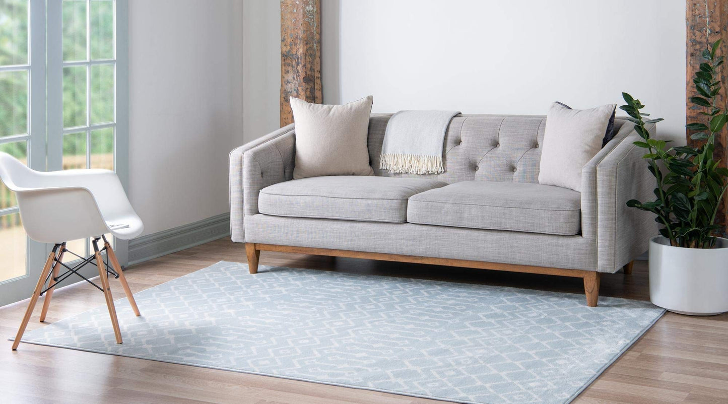 Rugs.com Geometric Kasbah Trellis Collection Rug – 3' X 5' Light Blue Low Pile Rug Perfect for Living Rooms, Large Dining Rooms, Open Floorplans