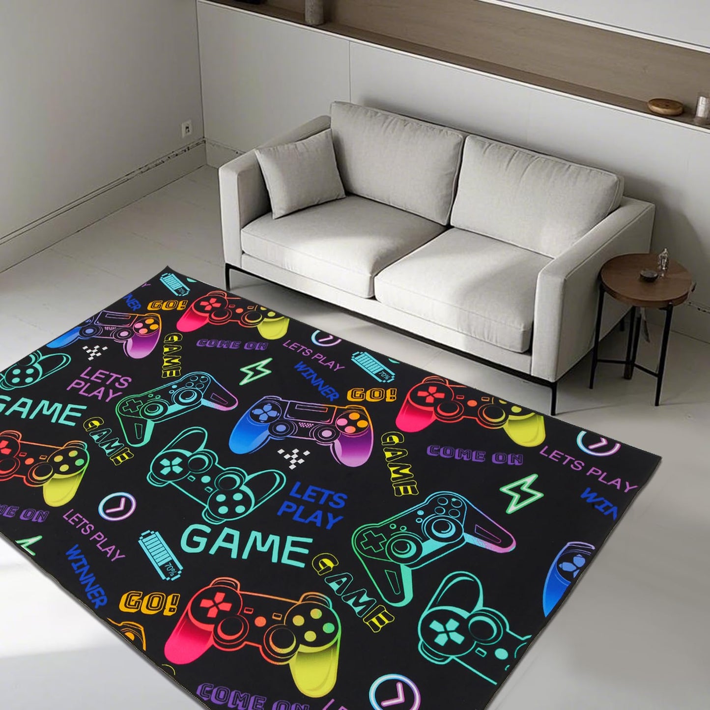 Vibrant Gaming Themed Area Rugs for Game Room Bedroom Decor Rug, Gamer Floor Carpet Mat 3'x5' for Boys Mens Kids Teens Video Games Console Rugs Under Desk Decorative Youth Setup Floor Mats