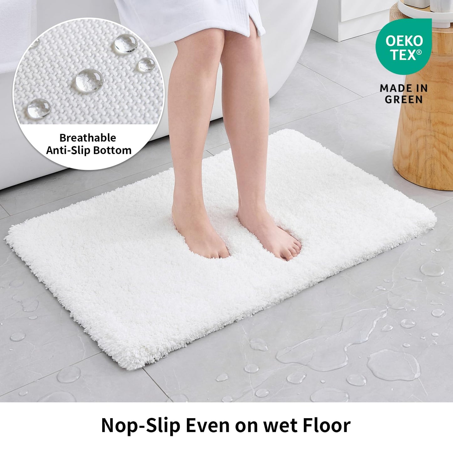 Disolla White Bathroom Rug 17x24 - Non-Slip Plush Small Bath Mat, Highly Absorbent & Ultra Soft Fluffy Floor Mat, Machine Washable for Shower and Tub