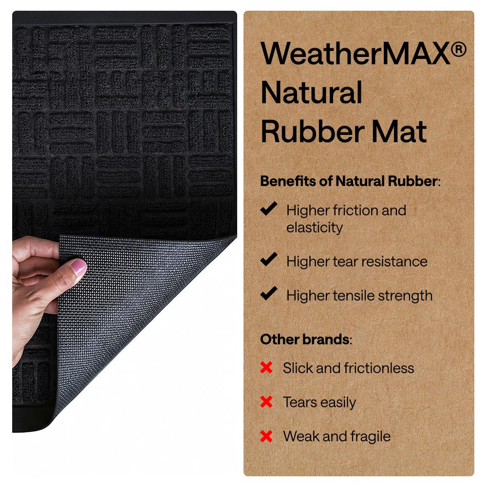 GORILLA GRIP 100% Waterproof All-Season WeatherMAX Doormat US Designed Natural Rubber, Stain and Fade Resistant, Low Profile Indoor Outdoor Door Mats, Easy Clean Patio Mat, 29x17, Black Maze