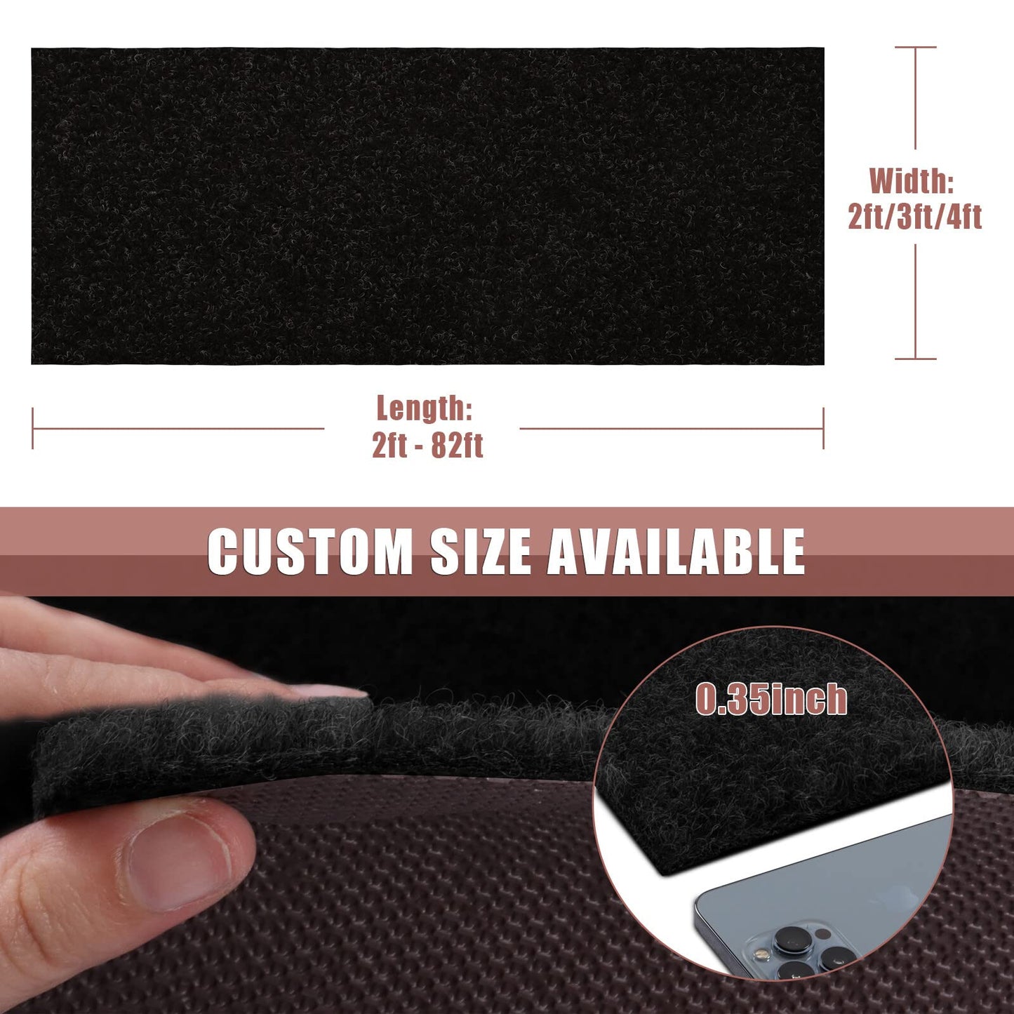 Runner Rug 2 ft x 6 ft Carpet Runners, Indoor/Outdoor Hallway Kitchen Entryway Bedroom Area Rugs with Non-Slip Rubber Backing, Garage mat, Black, Custom