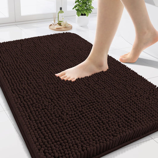 Arotive Bathroom Rugs 24x16, Extra Soft Absorbent Shaggy Chenille Bath Rugs, Machine Washable Rubber Backing Non-Slip Bath Mats for Bathroom Floor Tub and Shower, Home Decor Accessories, Brown