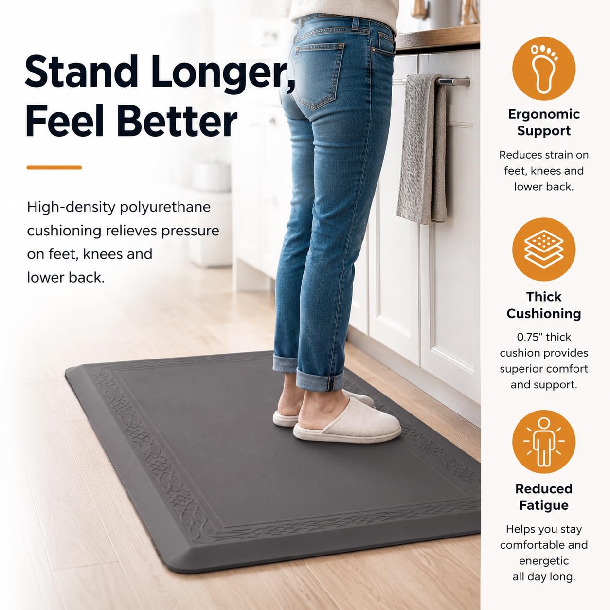 24 x 60 Inch Extra Support Anti Fatigue Comfort Kitchen Mat, Waterproof Long Kitchen Runner, Non-Slip Standing Desk Mat, Commercial Pads for Offices, Home, Garages (Bordeaux Grey, 24'' x 60'')
