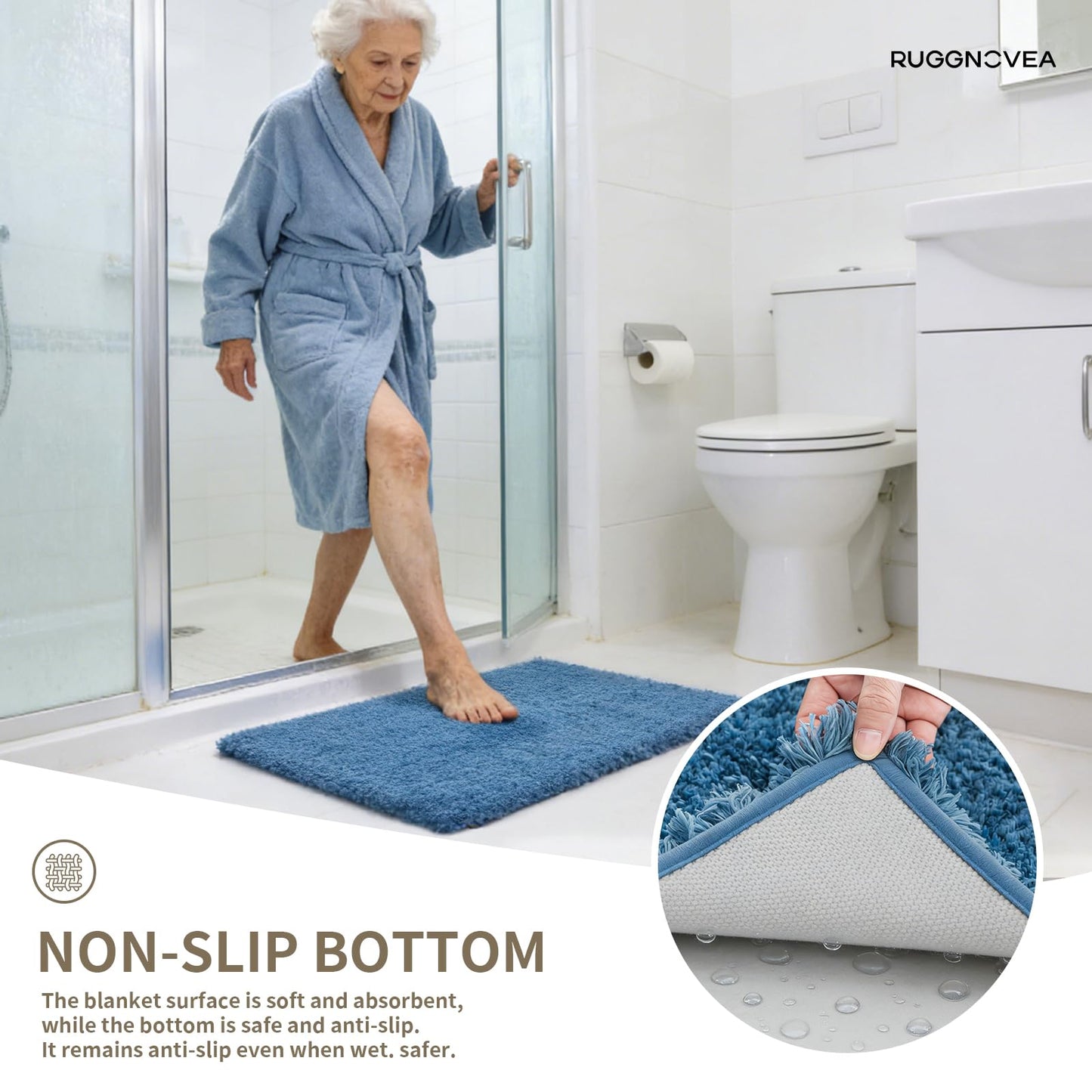 Ruggnovea Toilet Rugs U Shaped Washable, 24x22 Contour Bath Rugs for Toilet, Luxury Ultra Soft Microfiber U-Shaped Toilet Rug, Non Slip Absorbent Machine Washable Bathroom Mat for Toilet, Blue