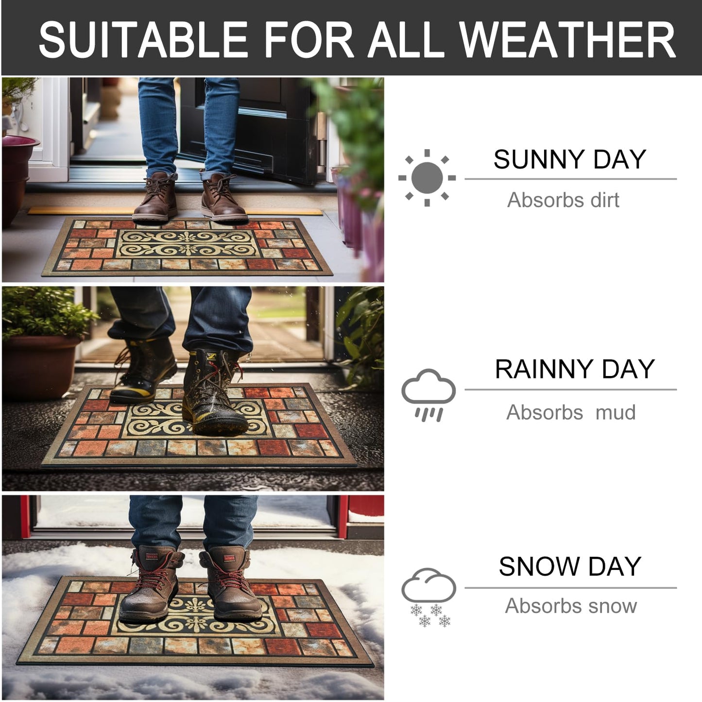 CHICHIC Door Mat Welcome Mat 18x 30 Inch Front Door Mat Outdoors for Home Entrance Outside Entry Way Doormat, Heavy Duty Non Slip Rubber Back Low Profile, Brick
