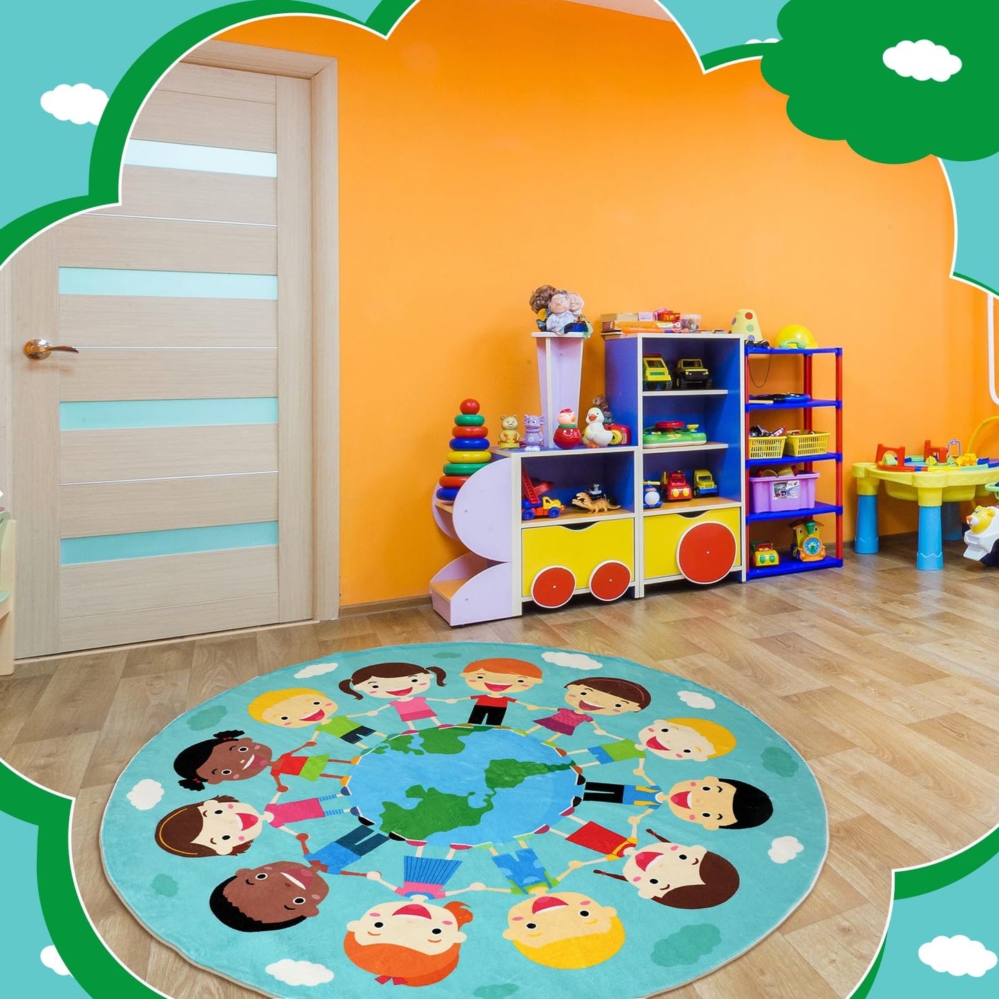 Klyyo Clyro 6 Ft Large Classroom Round Rug Elementary, Classroom Reading Corner Rug Back to School Reading Corner for Preschool Kindergarten Learning Space Playroom Nursery(Children of the World)