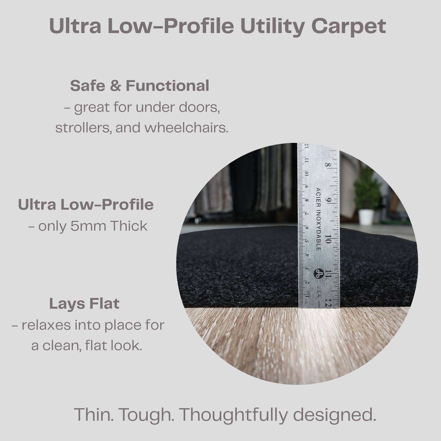 iCustomRug Entryway Mat, 3 x 14ft, Black, Indoor/Outdoor, Waterproof TPR Backing, Low-Profile All-Weather Utility Carpet