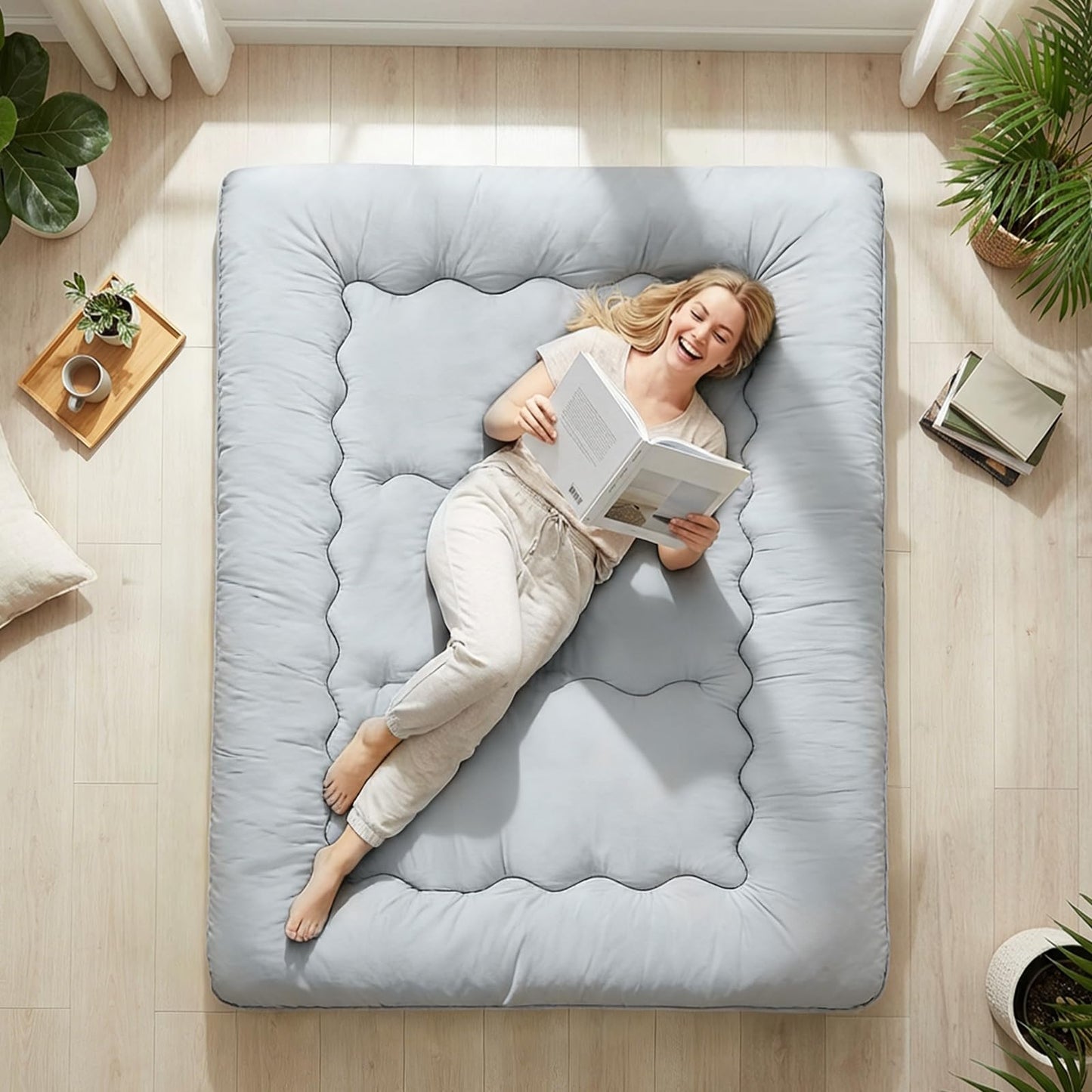 DUMOS Japanese Floor Mattress Twin Size, Futon Mattress Foldable with Removable Washable Cover, Portable Roll Up Tatami Mat for Kids Room, Dorm, Sleepovers and Solo Sleeper, Gray