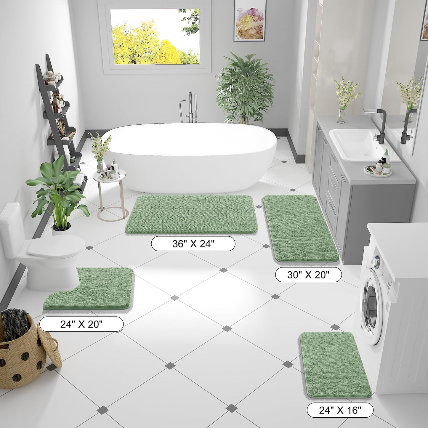 OLANLY Bathroom Rugs 30x20, Extra Soft Absorbent Chenille Bath Rugs, Rubber Backing Quick Dry, Machine Washable Bath Mats for Bathroom Floor, Tub and Shower, Home Decor Accessories, Sage Green