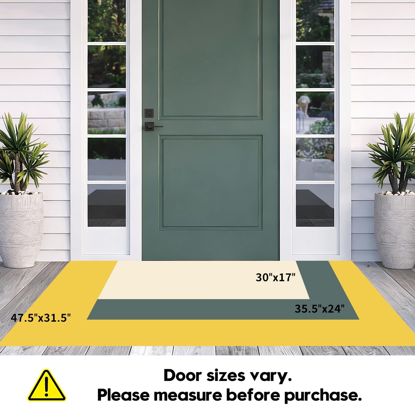 WELDUN Front Door Mat, Heavy Duty Non-Slip Rubber Dirt Trapper, Quick-Dry Low-Profile Washable Easy Clean, Welcome Mat for Indoor Outdoor Entryway Porch Patio Garage Mudroom 30"x17", Green Leaves