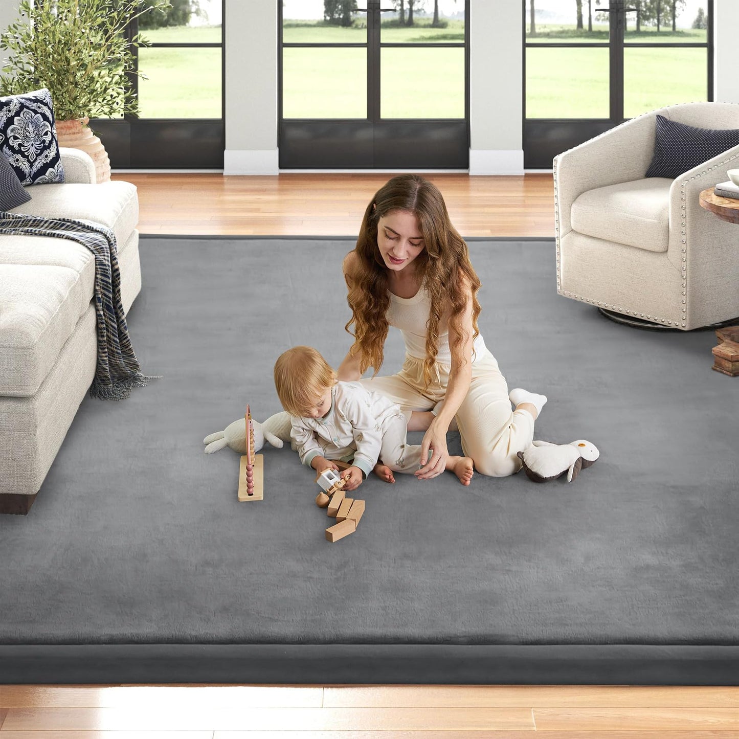 ILPEOD Baby Play Mat for Floor Nursery Rug Muscle Mat Area Rug Playroom Rug 59"x79" Playpen Mat Elastic Foam 1.3" Thick Crawling Mat for Babies,Toddlers, Infants, Kids,Grey