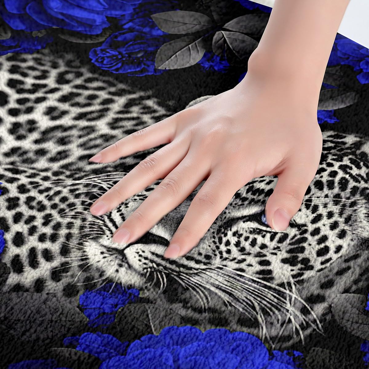 3D Leopard Rug Blue Rose Cheetah Print Bathroom Rugs for Kids Child,African Safari Animals Kitchen Mat Novelty Big Cat Wildlife Wild Animal Room Decor Shaggy Water Absorbent Shower Mat 16"x24"