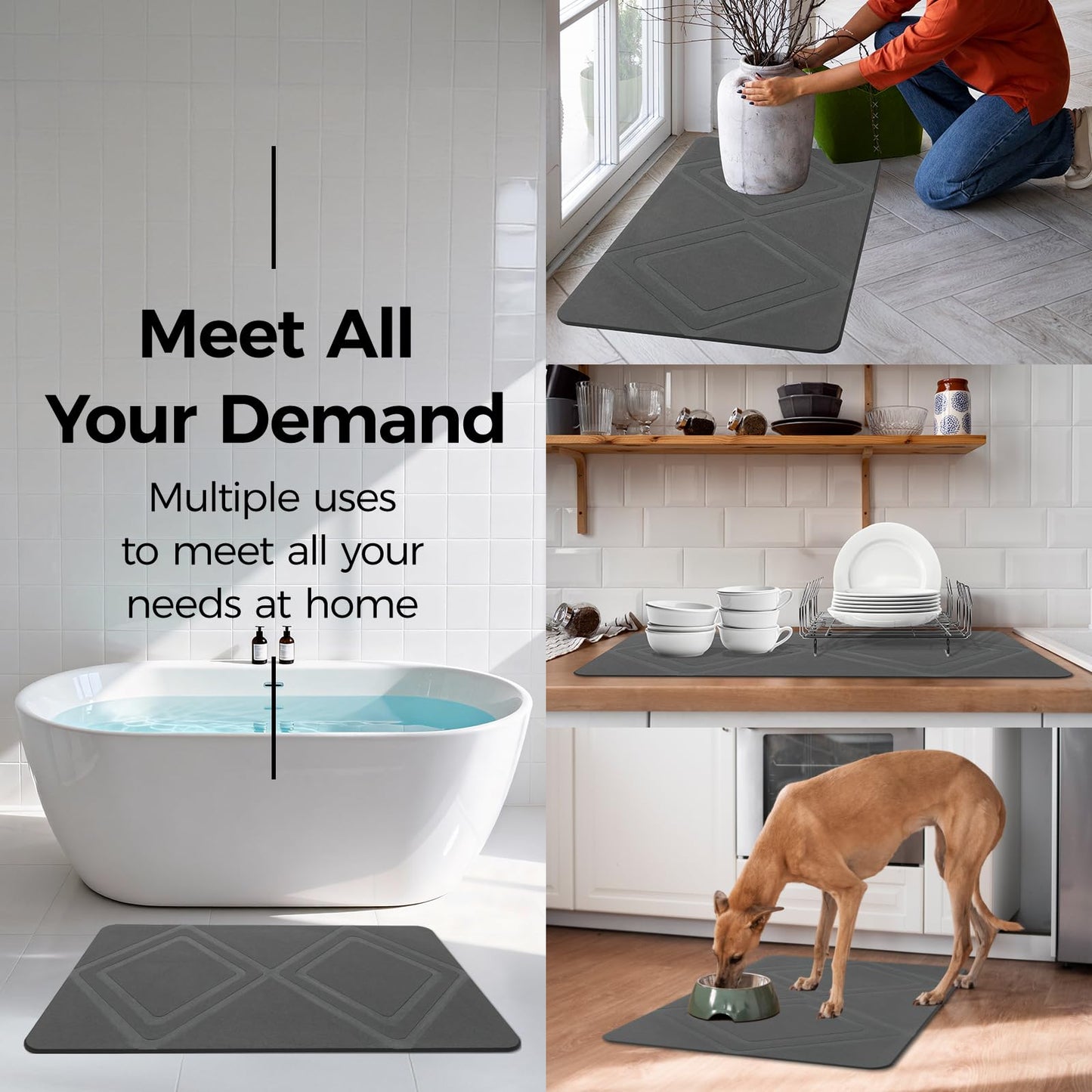 INRSTNO Premium Stone Bath Mat, Diamond Pattern, Quick Dry Diatomaceous Earth Bath Mat for Bathroom, Super Absorbent, Non-Slip & Easy to Clean, Large 31.5" x 20"