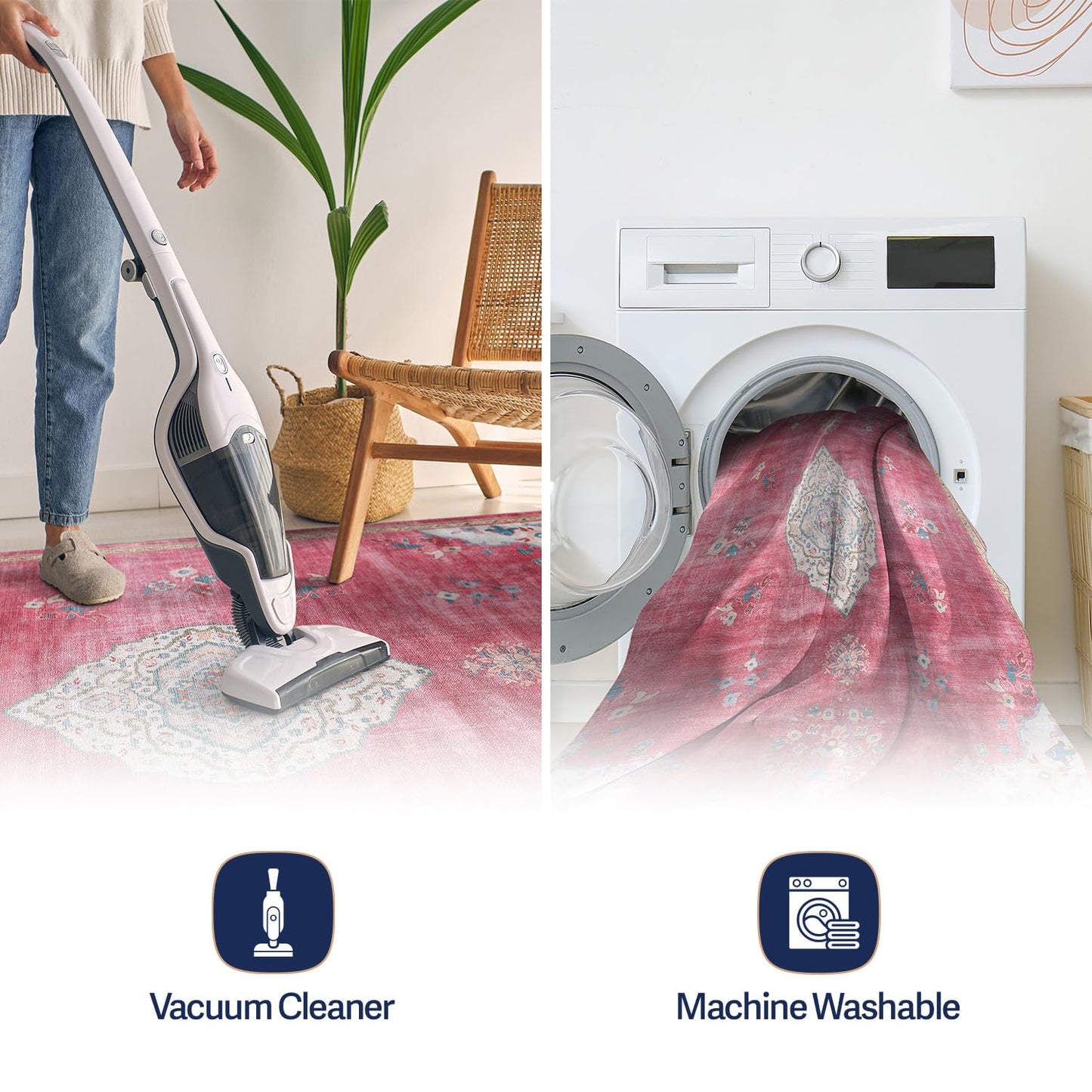 Beverly Rug Non Slip Rugs 5x7 Boho Medallion Floral Non Skid Rubber Backing Easy Silk Soft Area Rug for Living Room Easy to Clean Non Shedding Kitchen Bedroom Indoor Carpet (5 x 7 Fuchsia - Cream)
