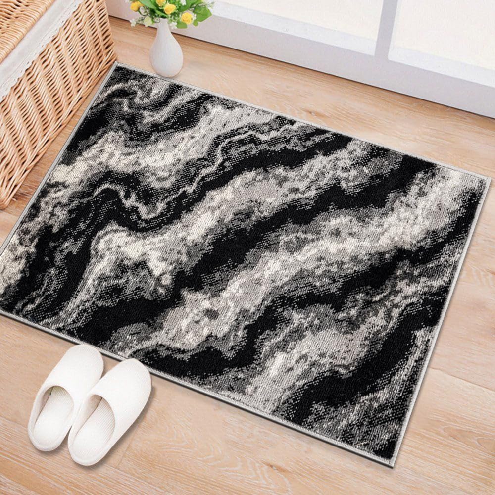 Rugshop Modern Contrast Indoor Area Rug for Entryway,Kitchen,Doormat Low Pile Rug with Jute Backing 2' x 3' Black