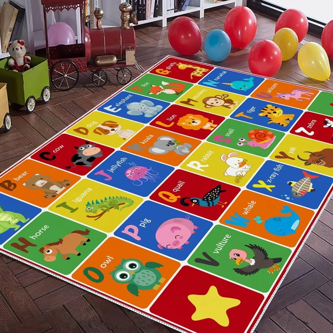 SXYLPP ABC Alphabet Animal Rug, Educational Letter Learning Game Playmat for Kids, Crawl Floor Mat in The Bedroom, Playroom, or Classroom(47x71in)