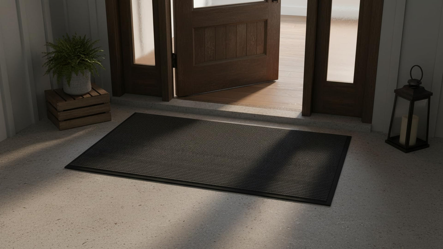 3x10FT Commercial Indoor Outdoor Door Mat Heavy Duty Front Door Mat Ultra Absorbent Muddy Dirt Resist Welcome Door Mats Rubber Backing Non Slip Doormat for Entryway High Traffic Area(Black)