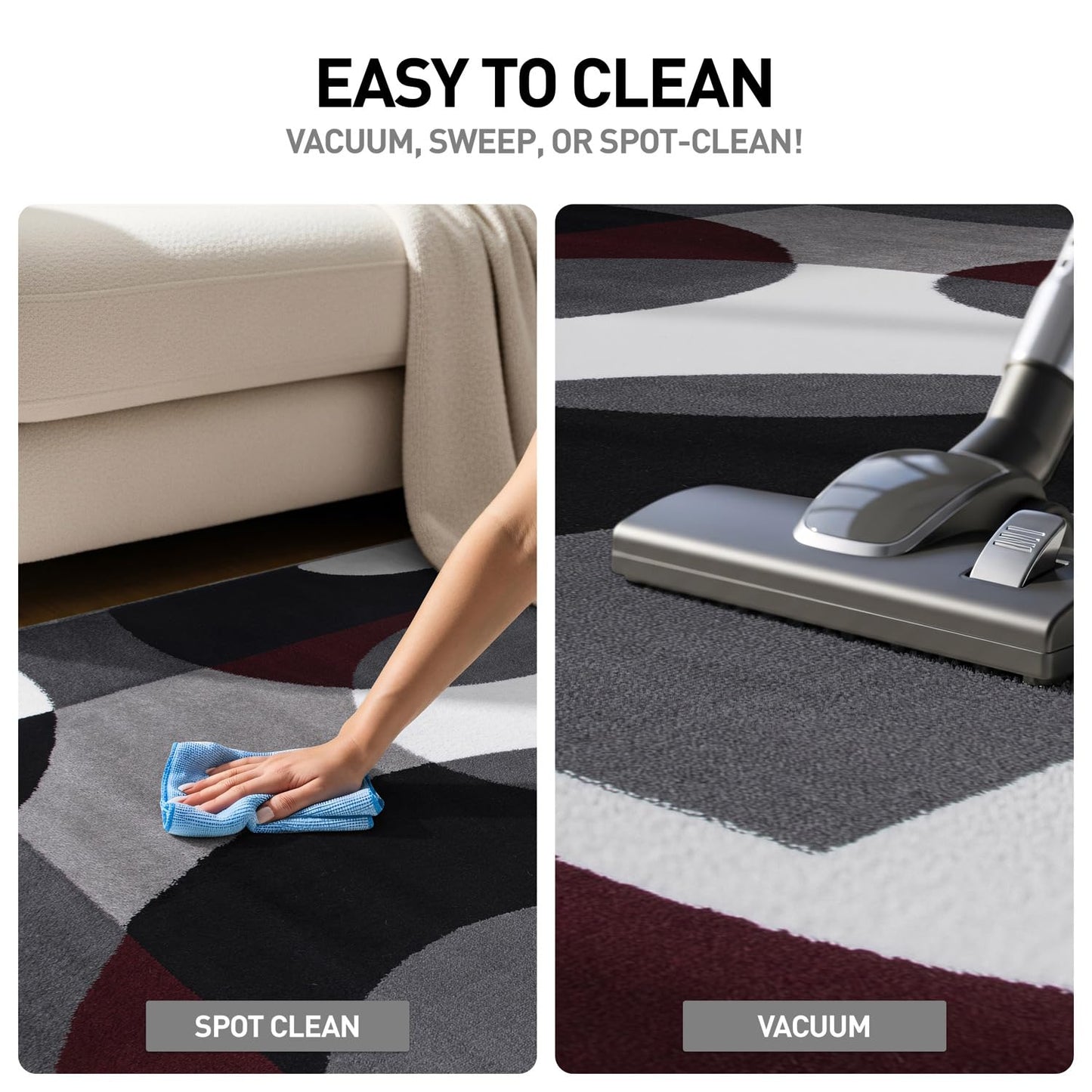 Rugshop Burgundy Geometric Area Rug, Contemporary Circle Design, Non-Shedding, Easy-Care Style for Living Room, Bedroom and Home Office, 5'3" x 7'3"