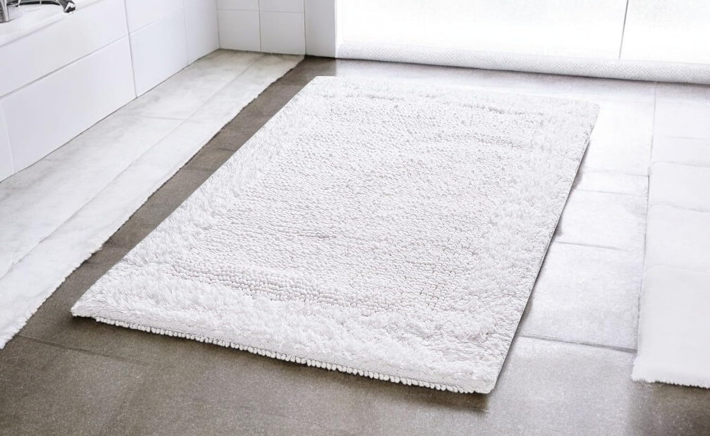 Savi Home Bath Mat Rug 17"x24" White, 100% Pure Cotton, Super Soft Bath Rugs, Plush & Absorbent, Hand Tufted Heavy Weight Construction, Full Reversible Step Out Rugs