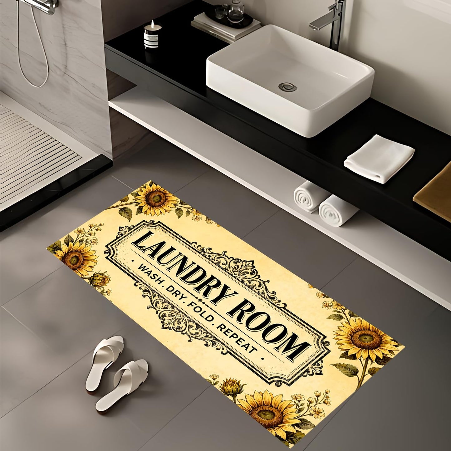 LEIWEIHOPE Sunflower Summer Runner Rug 20x47 inch Non-Slip Waterproof Laundry Room Rug Kitchen Runner Bathroom Mat with Festive Designs,Outdoor Indoor Entryway Floor Mat Home Decor