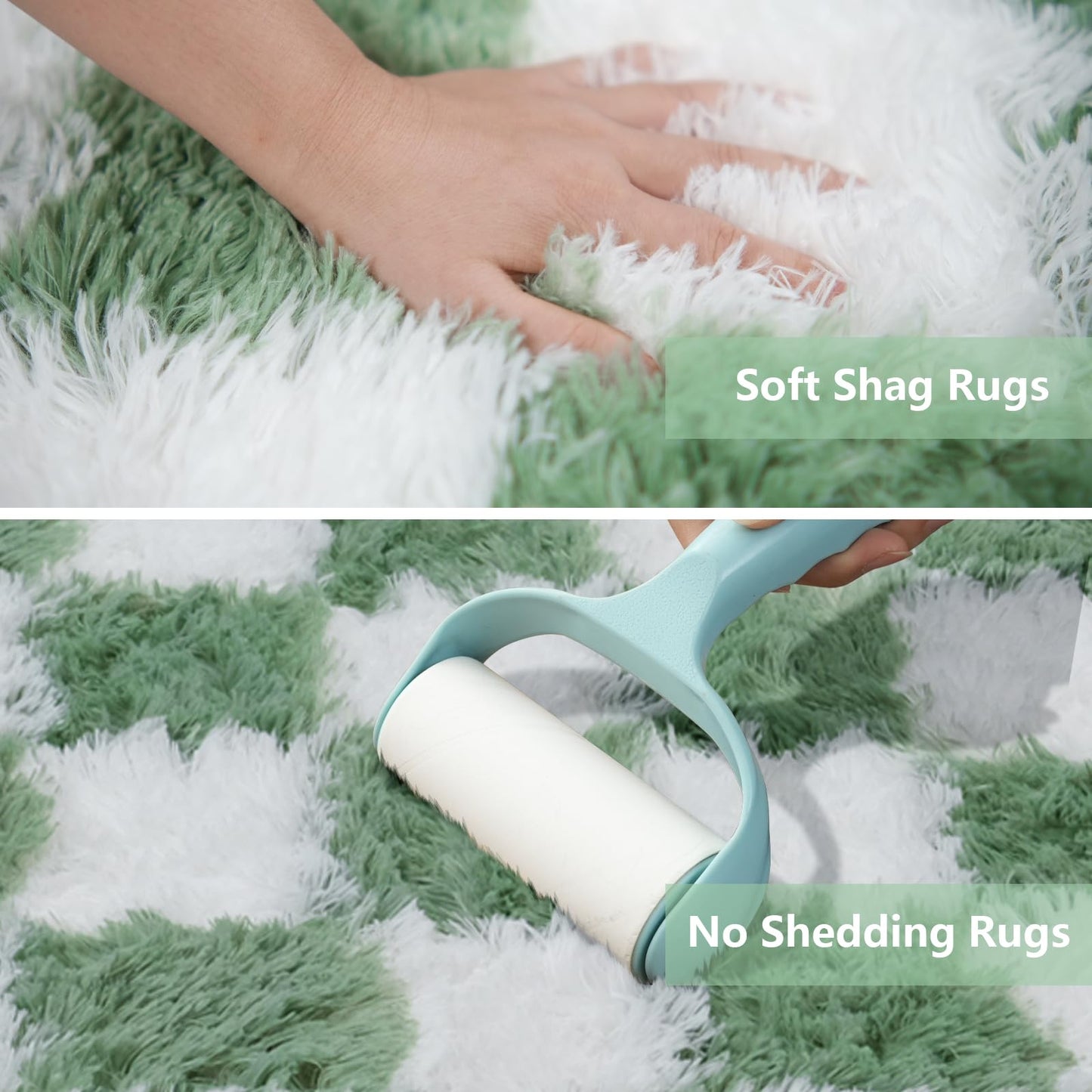 Area Rugs for Bedroom Living Room,5x8 Green and White Fluffy Soft Checkered Rug Fuzzy Shag Shaggy Carpet, Indoor Plush Floor Rugs for Kids Boys Girls Teen Dorm Nursery Home Decor