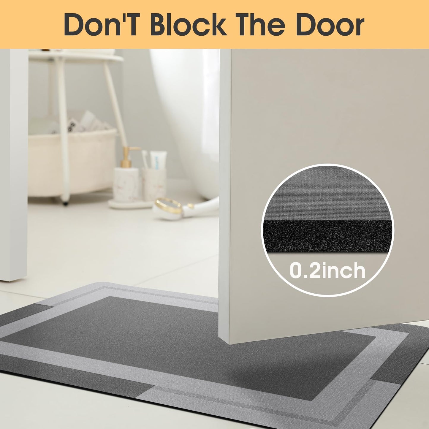 ACCUMTEK Non Slip Bath Mat, Thin Bathroom Rugs Fit Under Door, Quick Dry Bath Mats, Machine Washable Bath Rugs for Bathroom, Bathtub & Kitchen, Grey/Bordered/24 x17