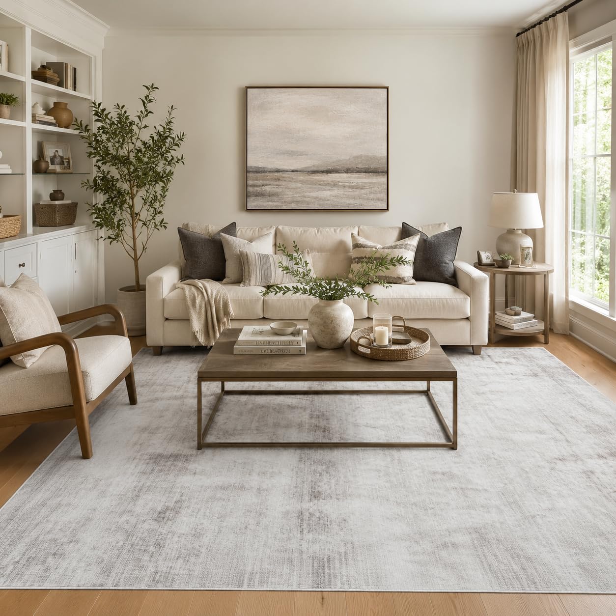 FancyRoof 8x10 Area Rugs for Living Room Bedroom Washable, Modern Abstract Grey White Beige Rugs Large Carpets Ultra Soft Faux Wool Retro Dining Room Non Slip & Non-Shedding Low Pile Print