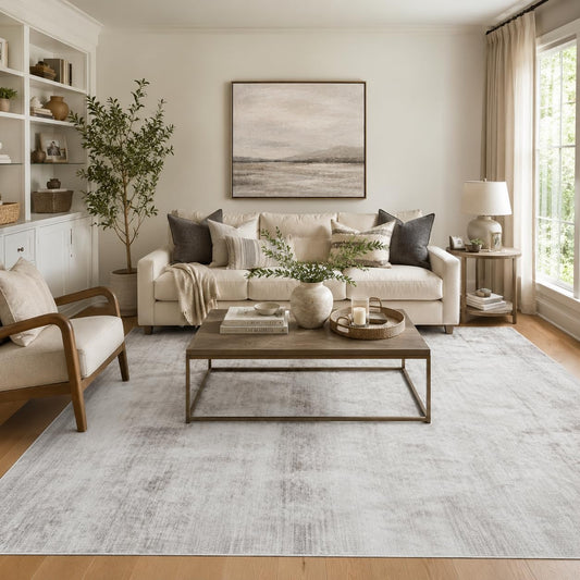 FancyRoof 8x10 Area Rugs for Living Room Bedroom Washable, Modern Abstract Grey White Beige Rugs Large Carpets Ultra Soft Faux Wool Retro Dining Room Non Slip & Non-Shedding Low Pile Print