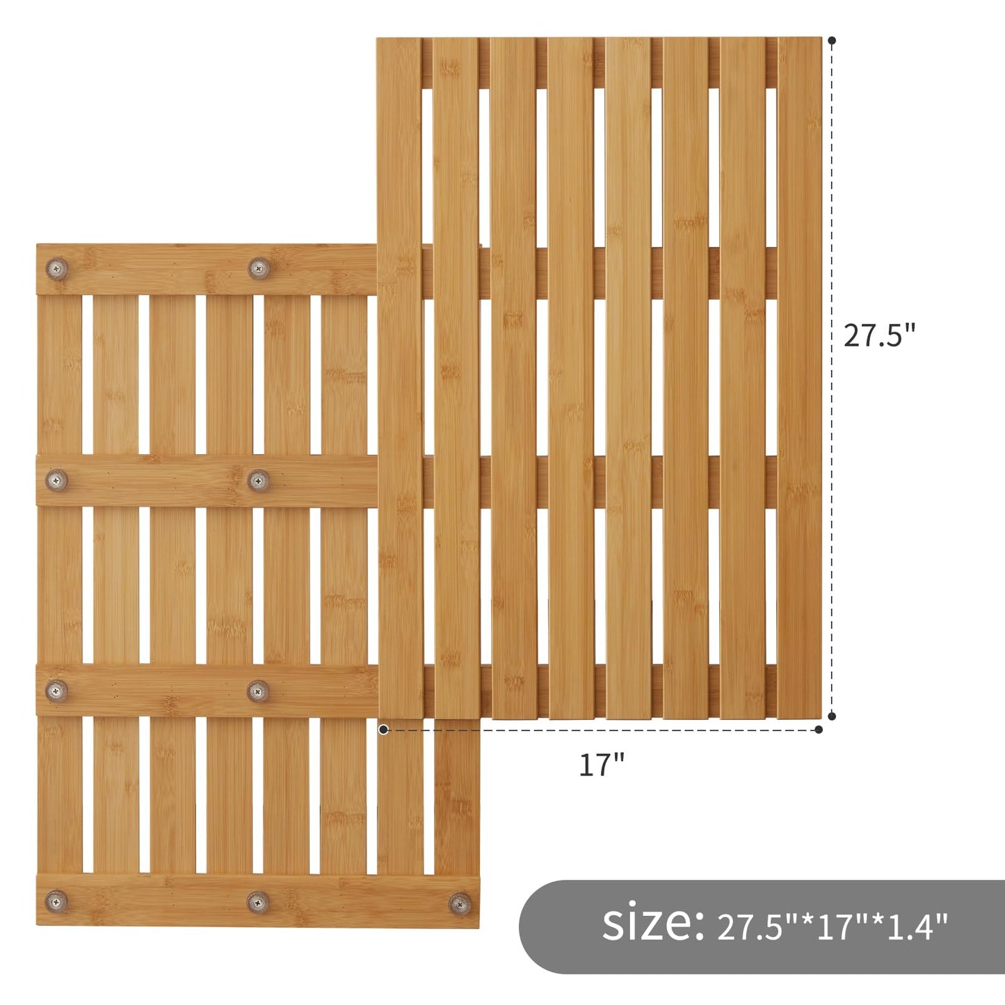 Bamboo Bath Mat for Shower with Non-Slip Rubber,Bathtub Mat,Floor Mat,Shower Mat for Indoor,Outdoor,Spa, Sauna, Pool (Natural, 25.5 * 17 * 1.4 inches)