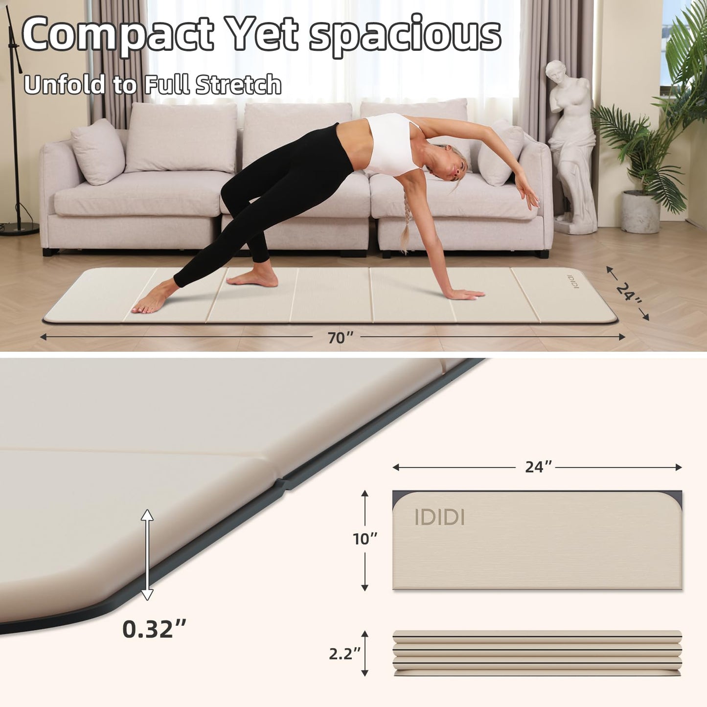 IDIDI Foldable Yoga Mat Extra Thick 0.32 Inches(8mm)