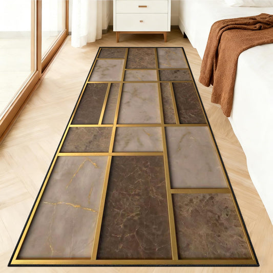 Abstract Brown Runner Rugs 2x10ft, Mid Century Rug for Hallways Gold Brown Geometry Runner Rugs Non Slip Kitchen Mats - Exciting Abstract Decorative Carpet
